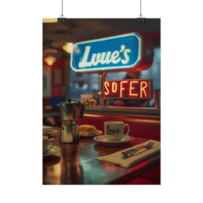 Retro Kitchen Diner Scene: Cozy Coffee Moment - Poster