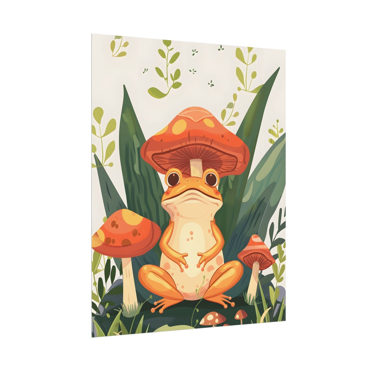 Retro Whimsy: Frog & Mushrooms in Close-Up Charm - Poster
