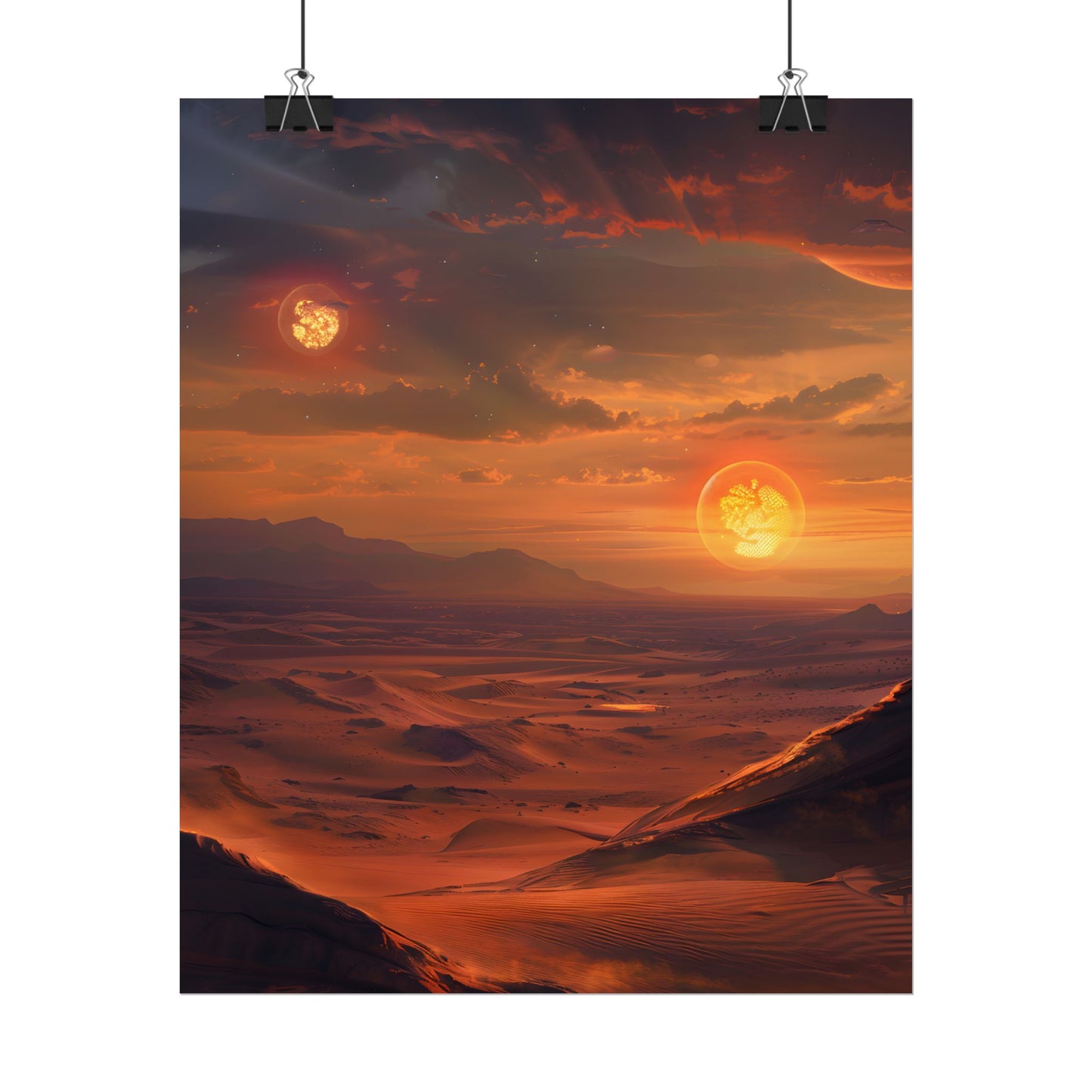Peaceful Tatooine Sunset: Barren Desert Landscape - Poster