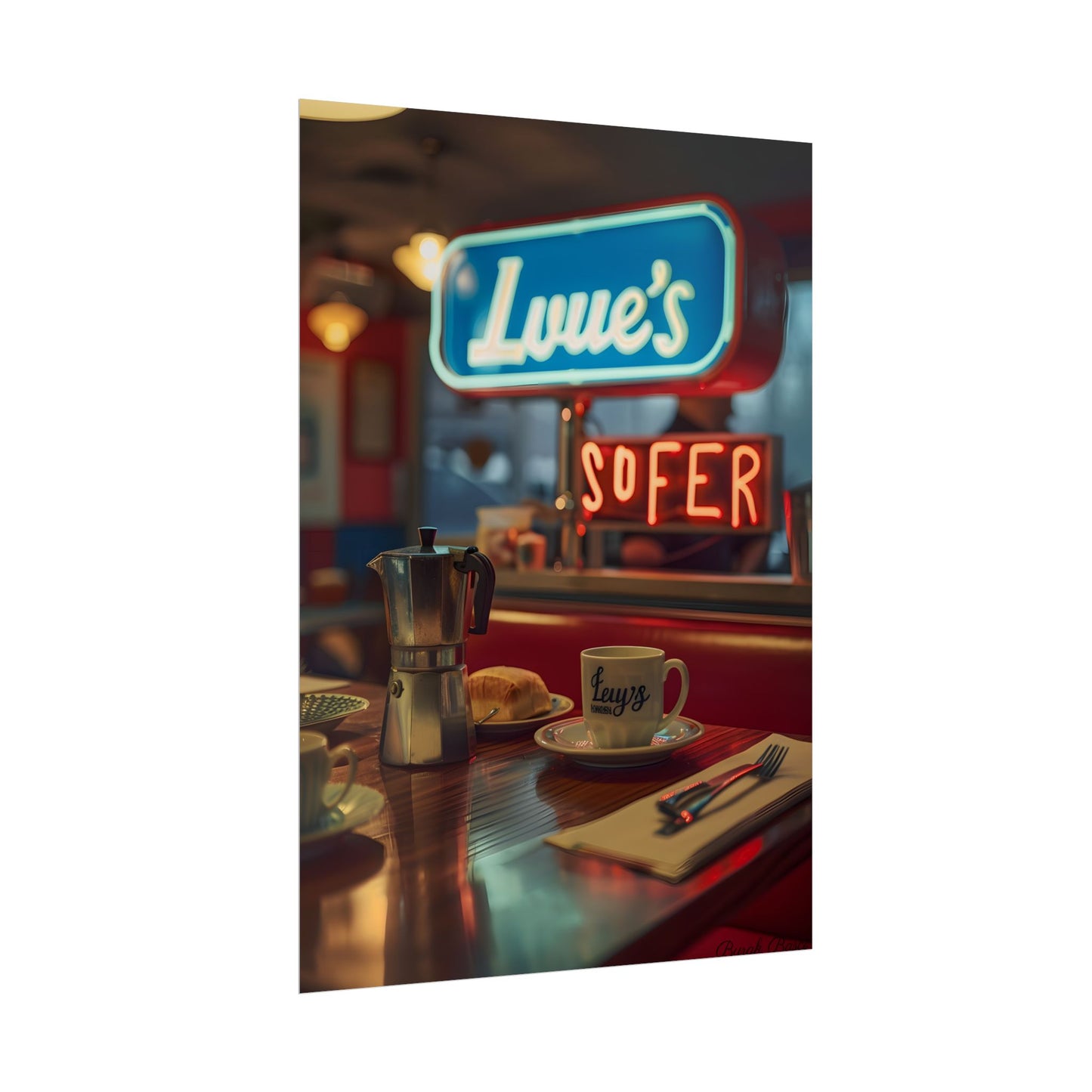 Retro Kitchen Diner Scene: Cozy Coffee Moment - Poster