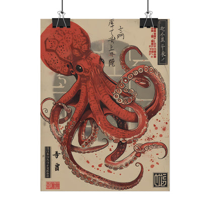 Stylized Japanese Octopus: Muted Watercolor Artwork - Poster