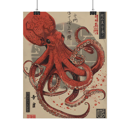 Stylized Japanese Octopus: Muted Watercolor Artwork - Poster