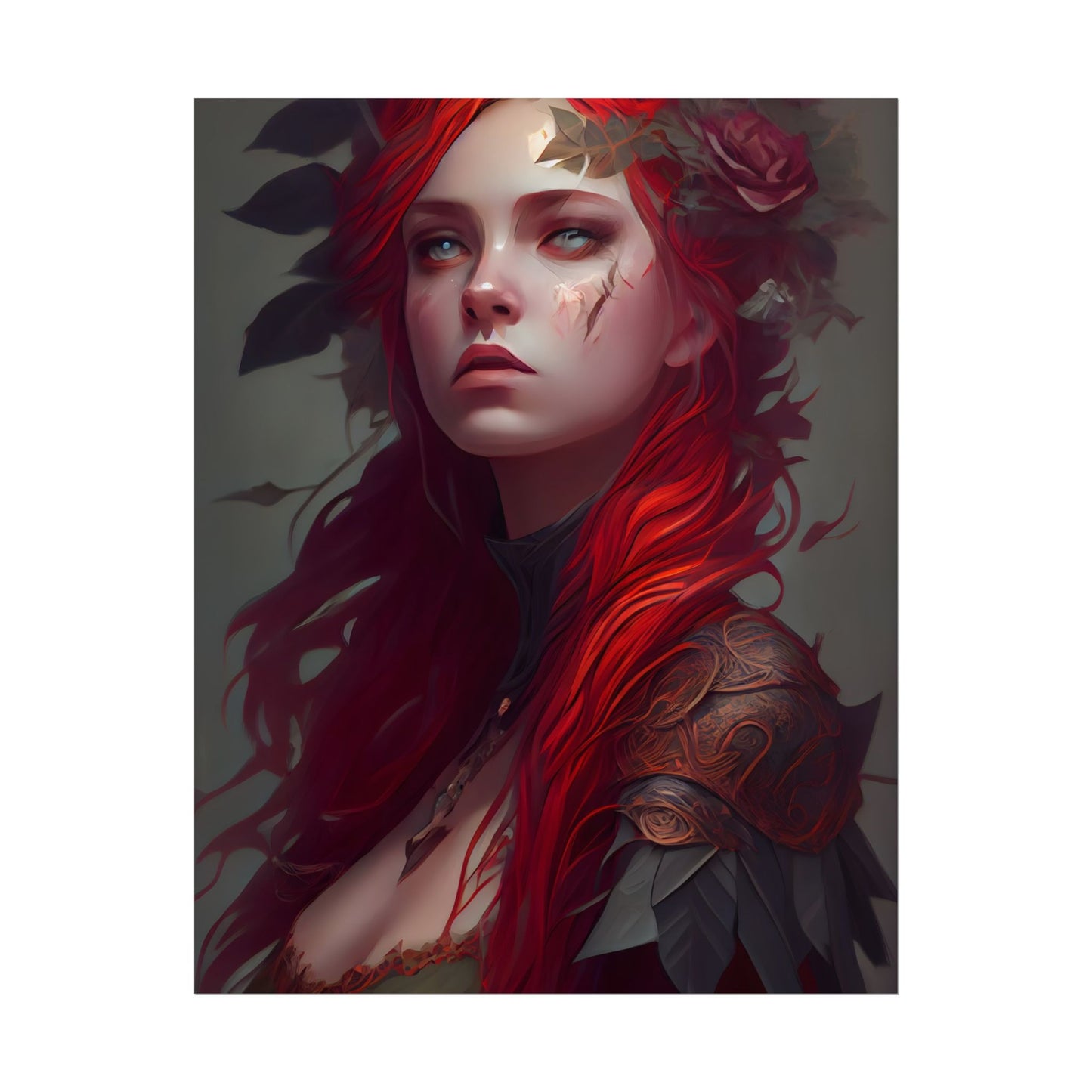 Intimate Red Hair Portrait: Artistic Female Figure in Black Dress - Poster