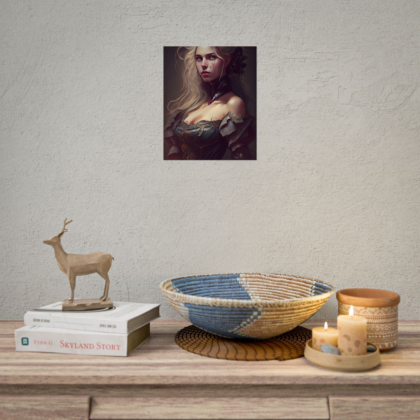 Blonde Female Portrait in a Dress: Stunning Artwork - Poster