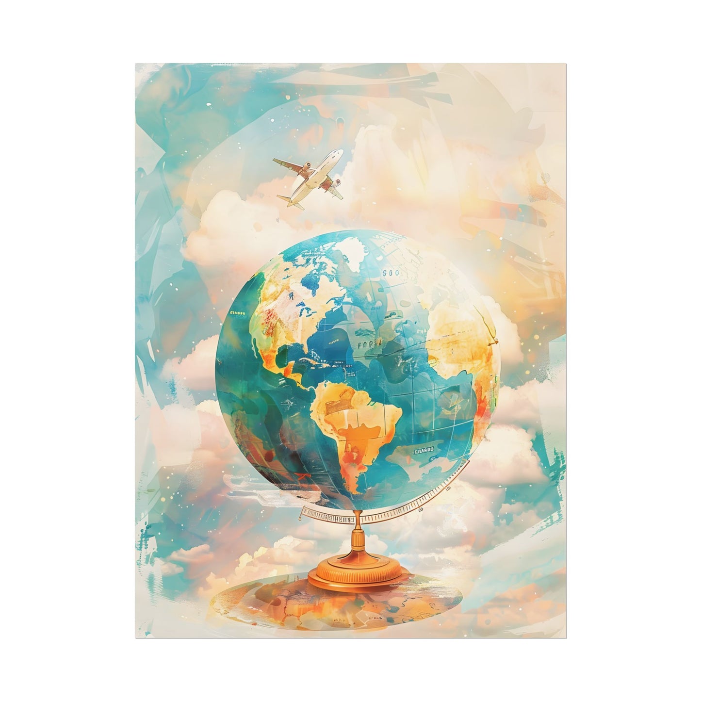 Vintage Globe with 80 Iconic Landmarks: Educational Artwork - Poster