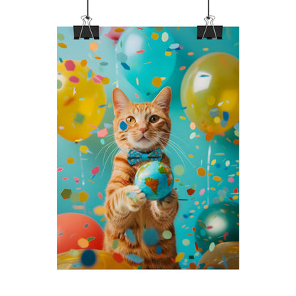 Charming Whiskers: Cat in Bow Tie with Mini Flag - Poster
