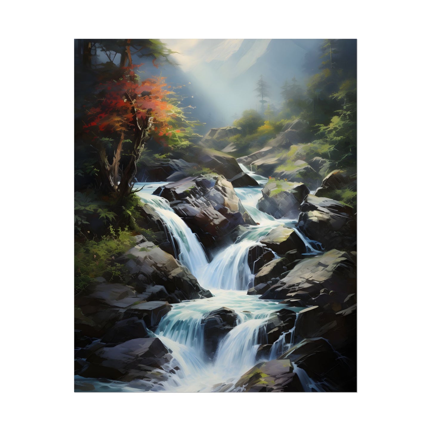 Breathtaking Waterfall: Oil Painting Masterpiece - Poster