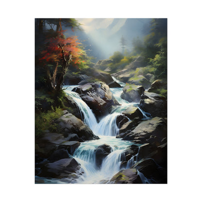 Breathtaking Waterfall: Oil Painting Masterpiece - Poster