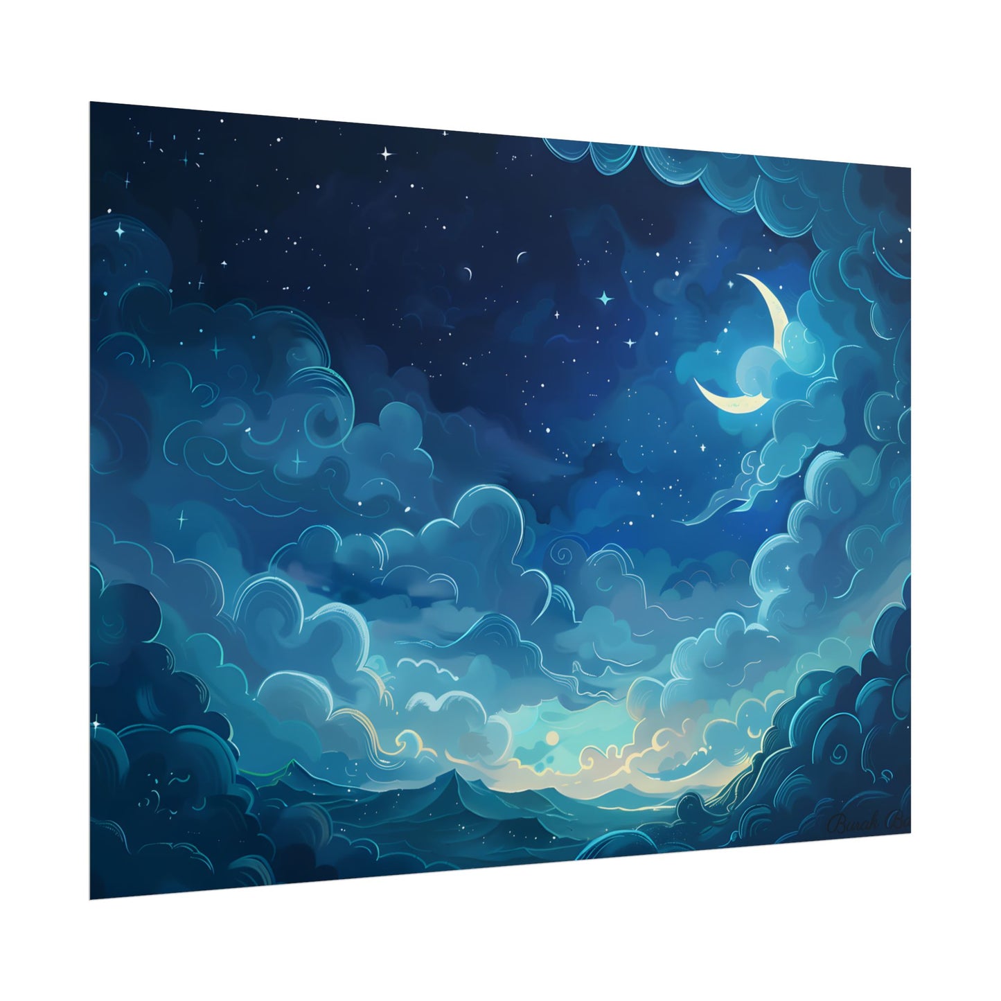Whimsical Dreamy Night Sky: Bird in Flight Digital Art - Poster