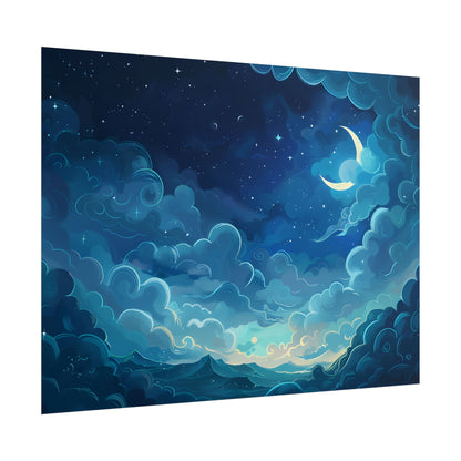 Whimsical Dreamy Night Sky: Bird in Flight Digital Art - Poster