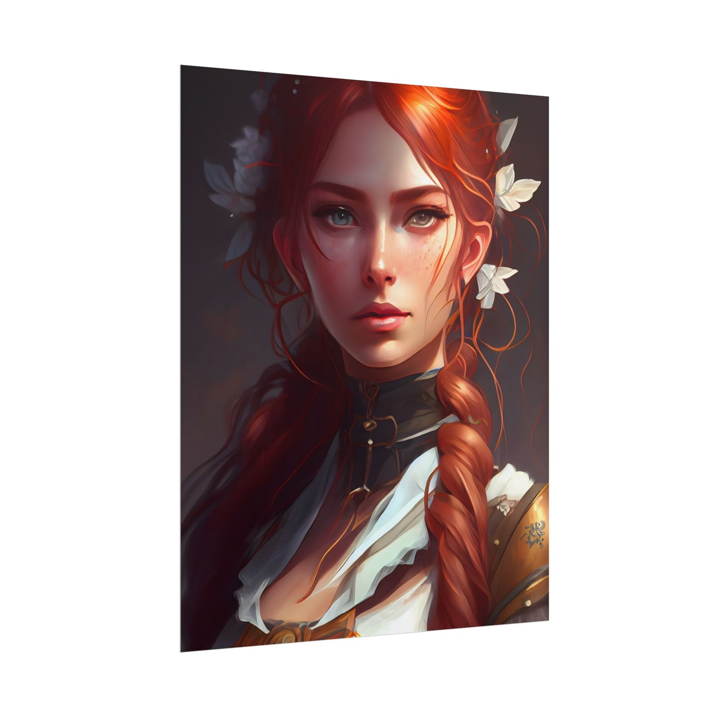 Elegant Redhead Portrait: Dark Background Artwork - Poster