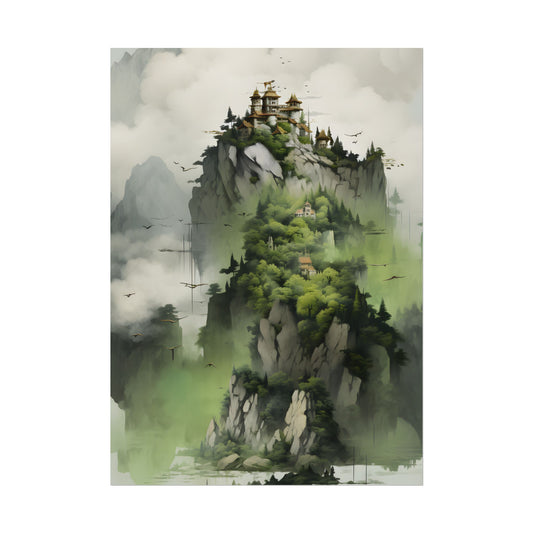Landscape Masterpiece: Vibrant Ash Magenta & Moss Green Nature Scene - Poster
