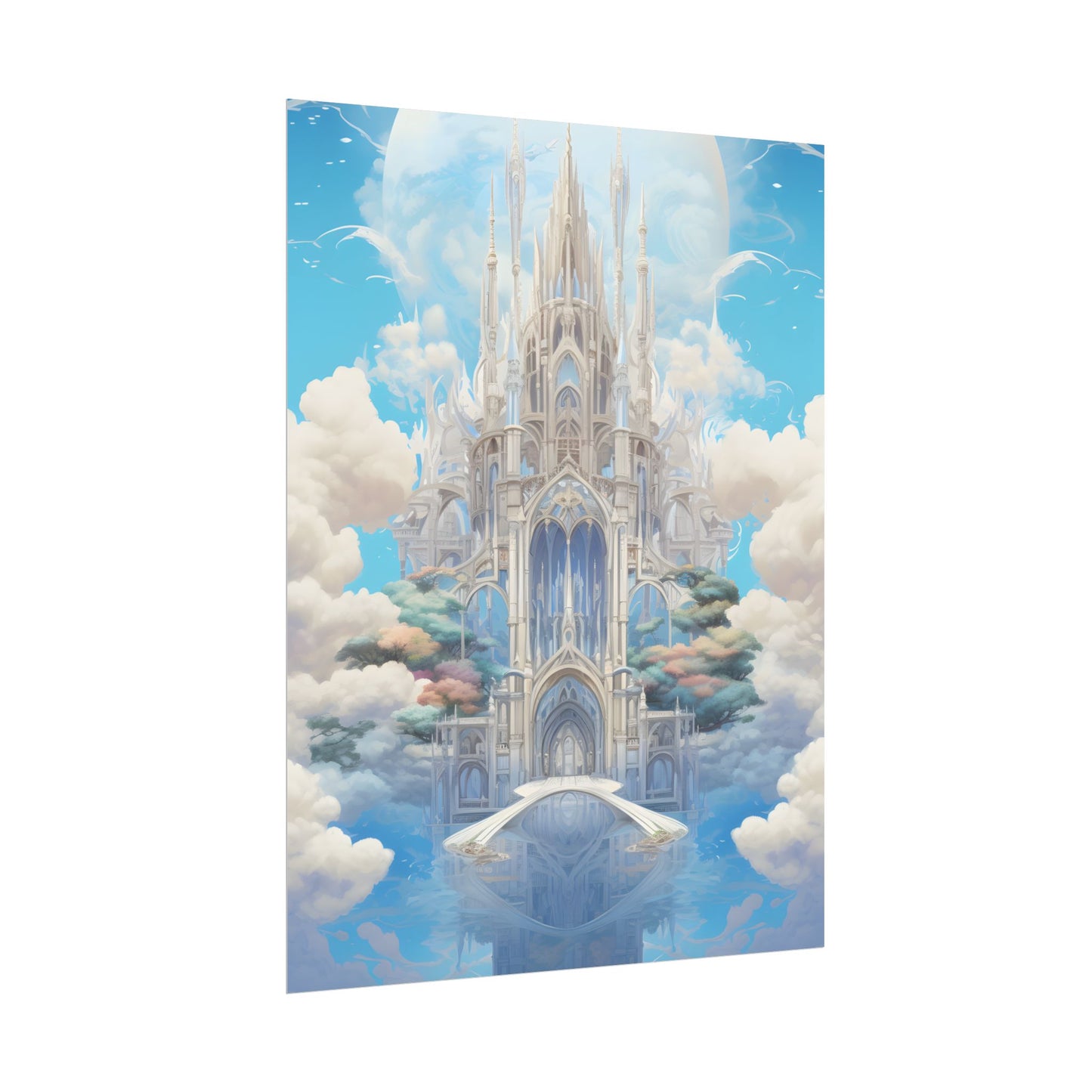 Floating City in Celestial Clouds: Fantasy Artwork - Poster