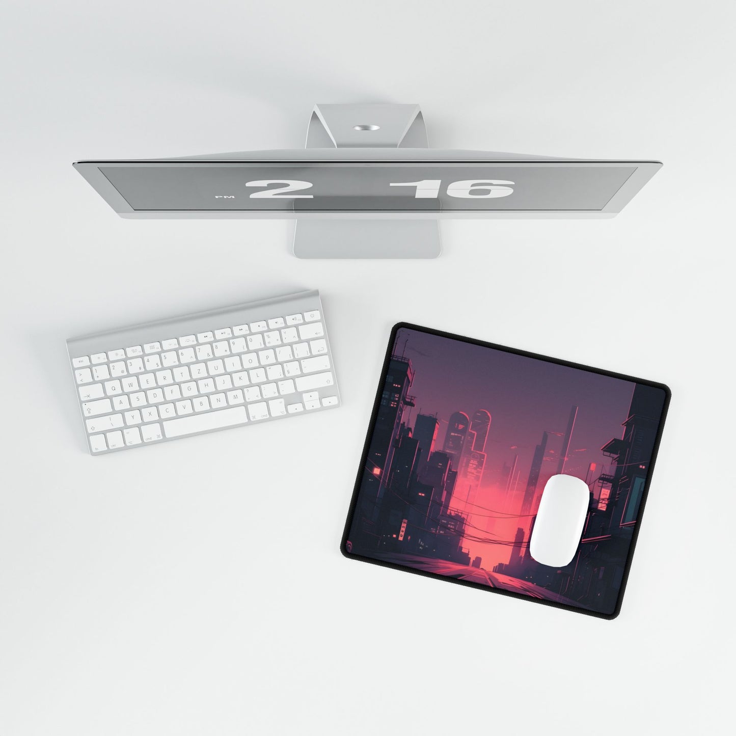 Cyberpunk Nighttime Cityscape: Melancholic Mood - Desk Mat