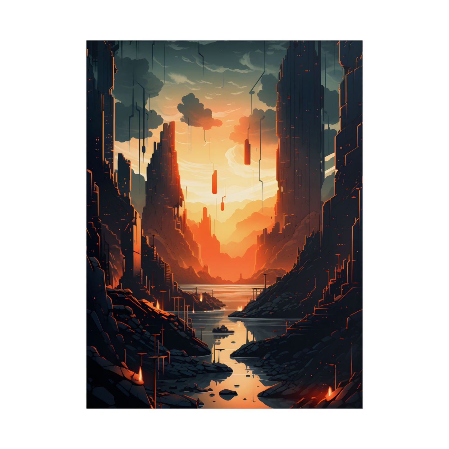 Cyberpunk Metropolis Ablaze: Nocturnal Digital Masterpiece - Poster