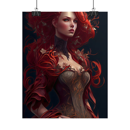 Red Hair Portrait: Elegant Female in Black Dress - Poster