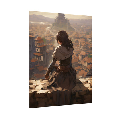 Dramatic Character Illustration: Bird's Eye View in Motion - Poster