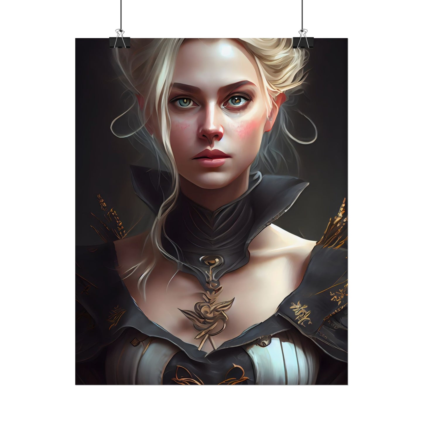Stunning Blonde Portrait: Elegant Vintage Dress - Poster