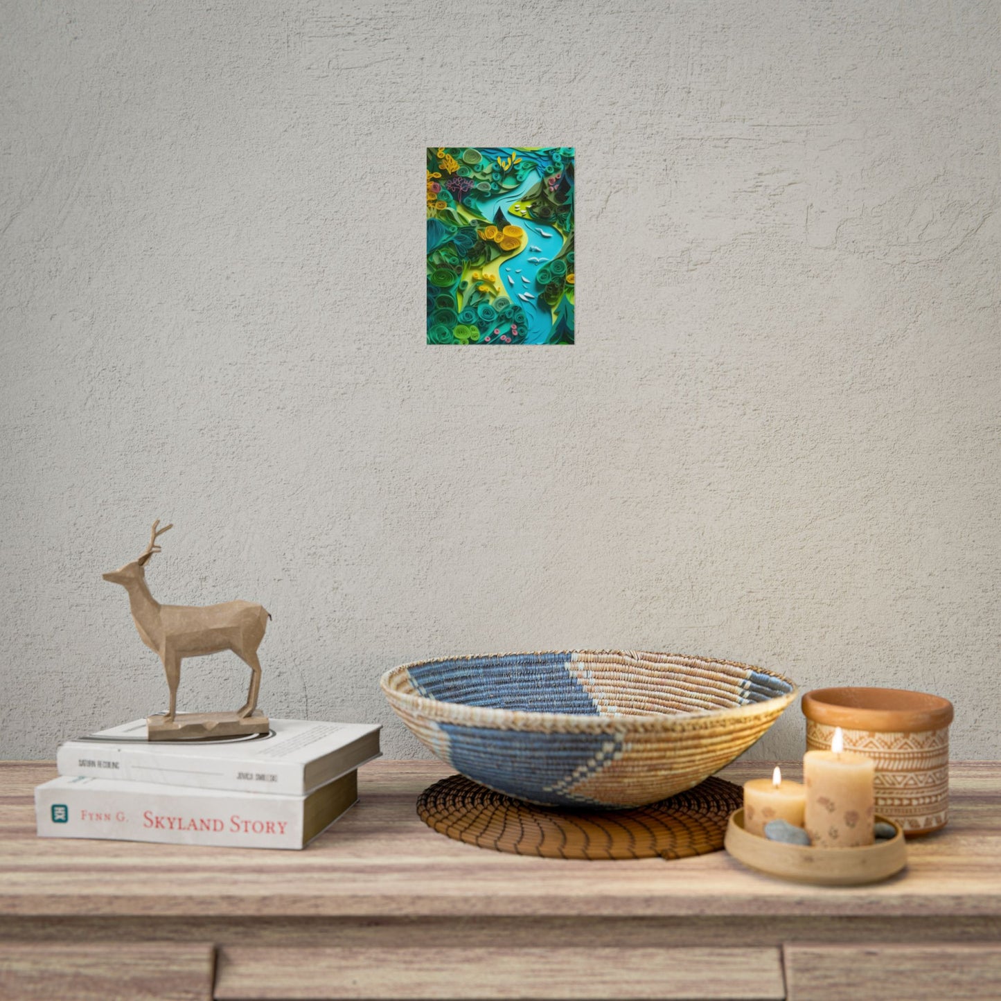 Colorful European Paper Quilling Artwork: Geometric Landscapes - Poster