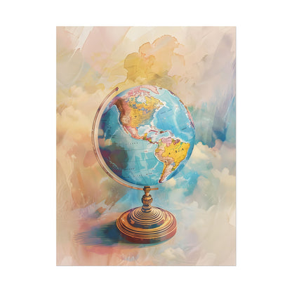 Vintage Globe Adventure: 80 Iconic Landmarks on a Classic Map - Poster