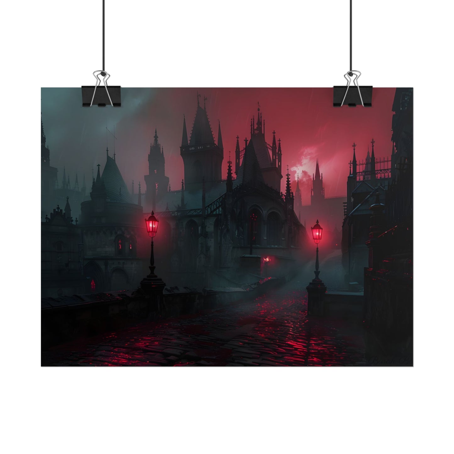 Dark Gothic Cityscape: Misty Twilight Artwork - Poster