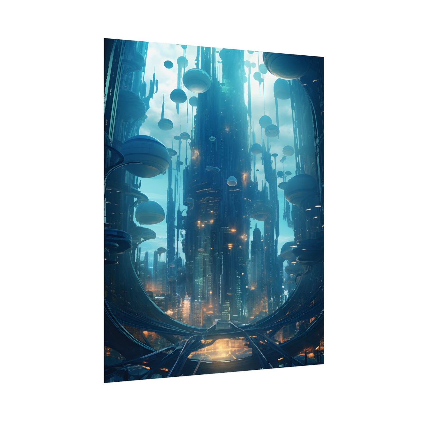 Underwater City of the Future: Modern Metropolis Digital Art - Poster