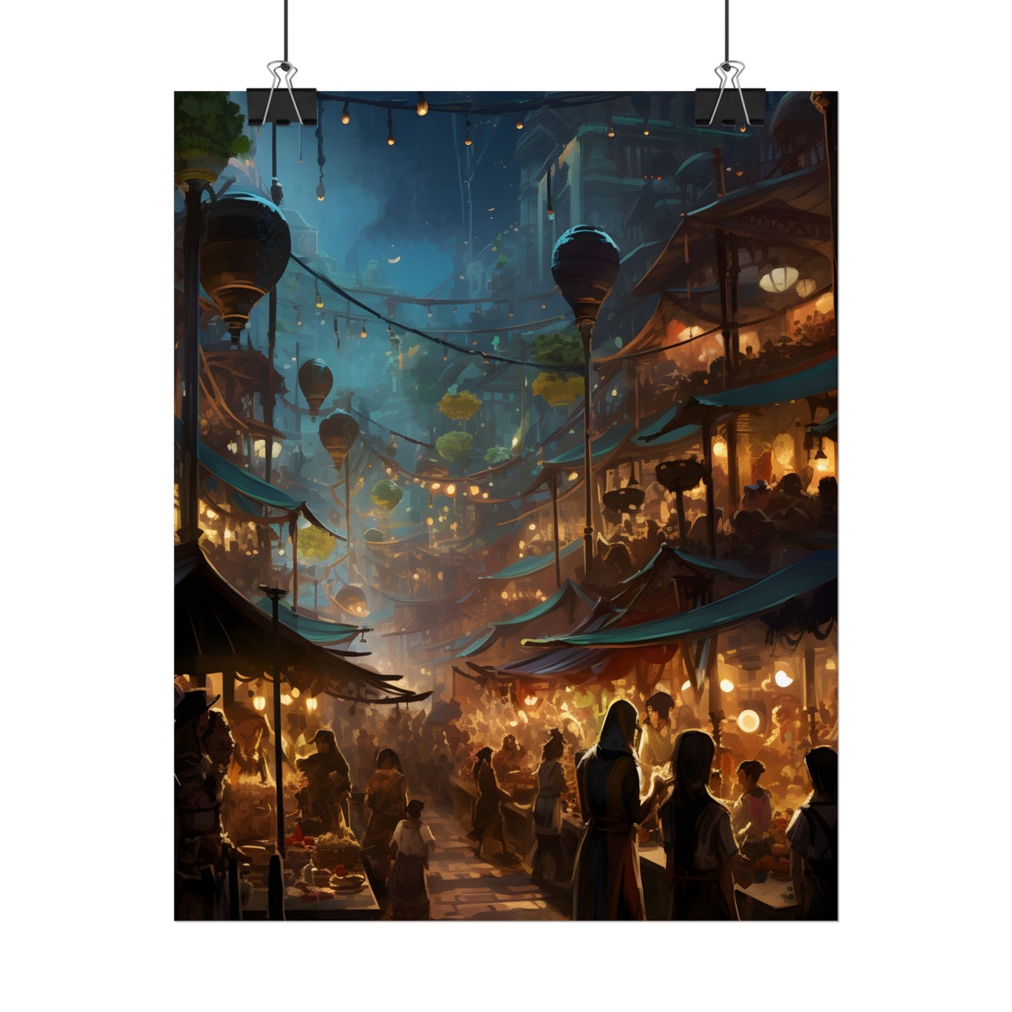 Enchanting Night Street Food Market: Colorful Artwork - Poster