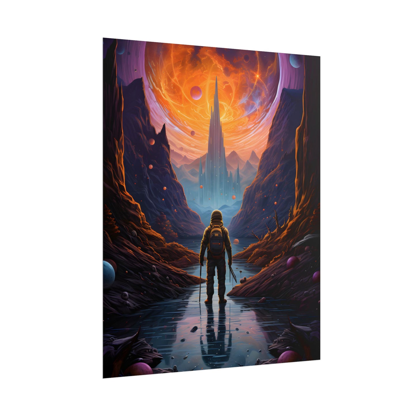 Futuristic Explorer in Wilderness: Sci-Fi Artwork - Poster