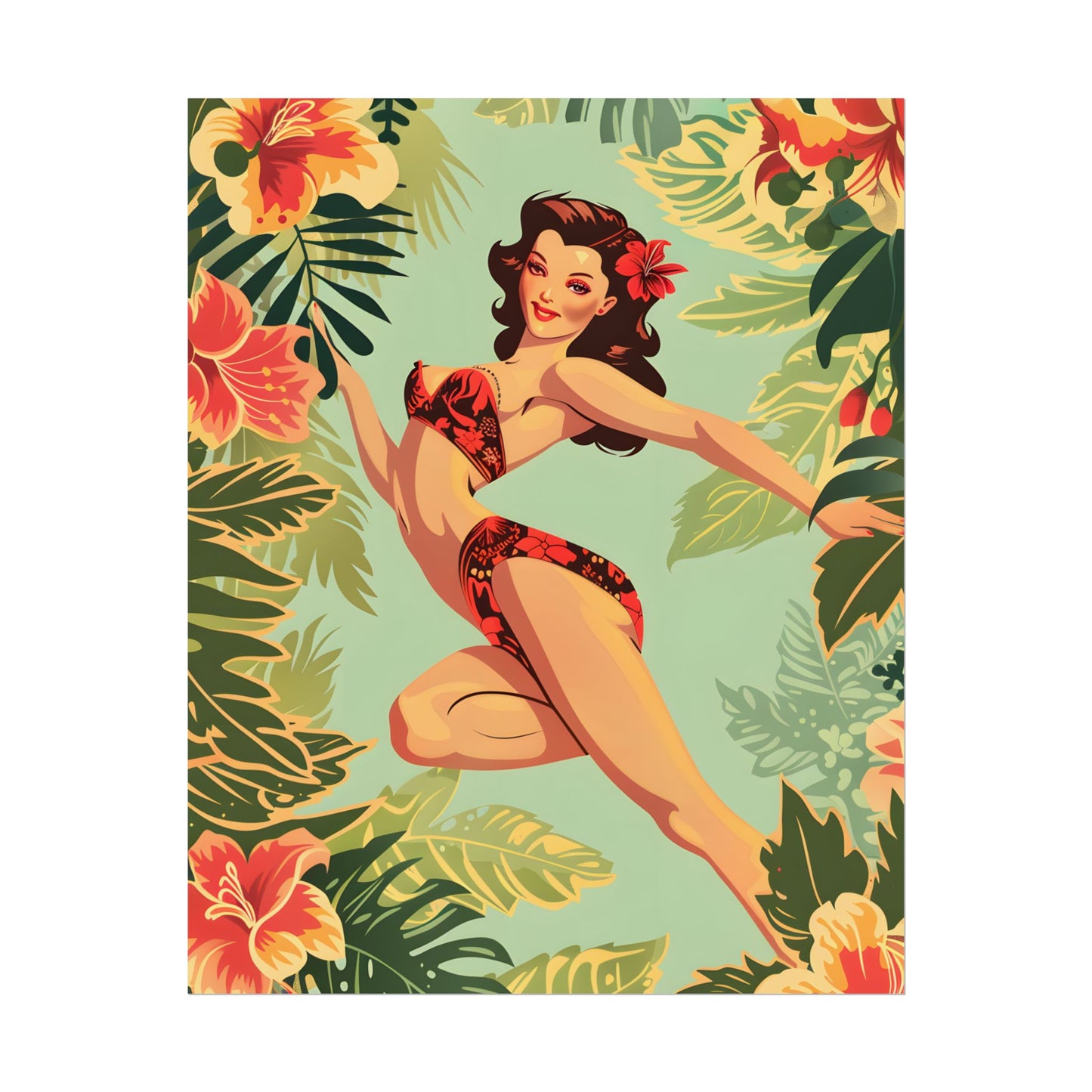 Vintage Retro Pin-Up Girl: Mid-Century Art Illustration - Poster