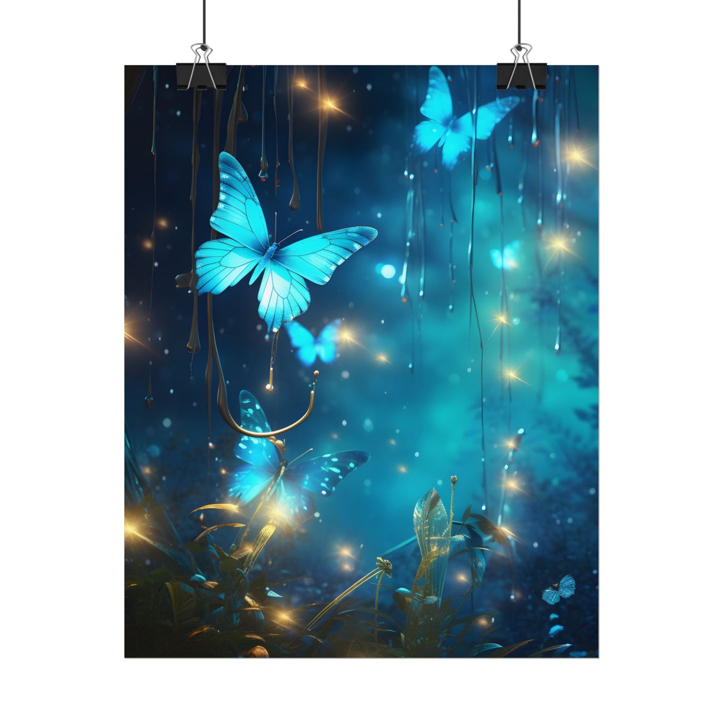 Fantasy Night Forest: Bokeh Glow Digital Artwork - Poster
