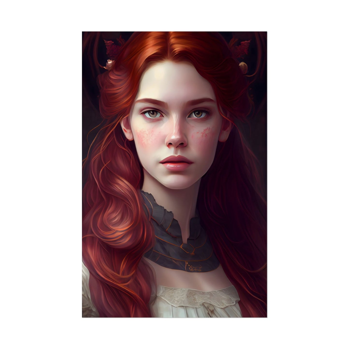Beautiful Redhead Female Portrait: Classic Timeless Artwork - Poster