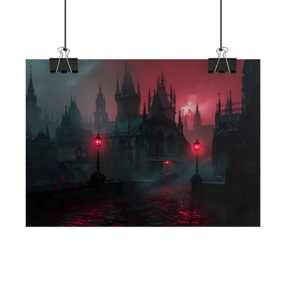 Dark Gothic Cityscape: Misty Twilight Artwork - Poster