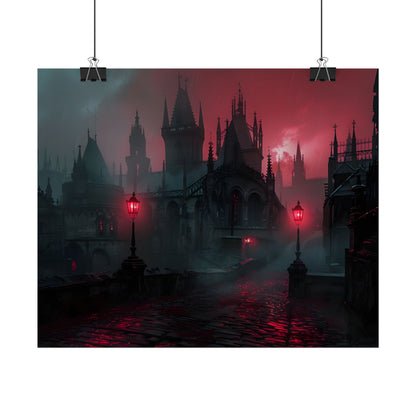 Dark Gothic Cityscape: Misty Twilight Artwork - Poster