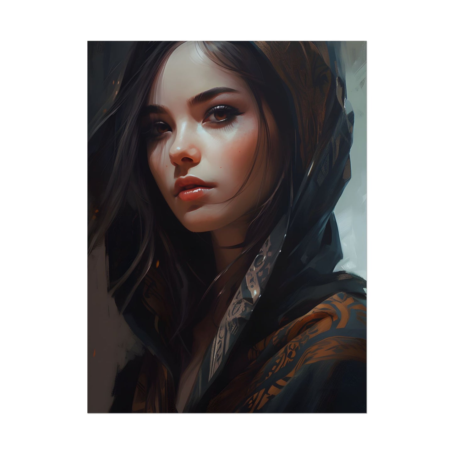 Dark Hair Woman: Colorful Portrait Digital Artwork - Poster