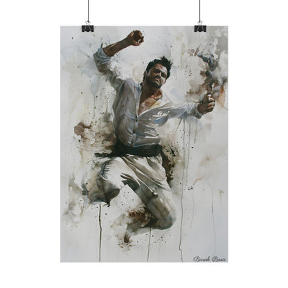 Watercolor Artwork: Man Dancing in Dynamic Movement - Poster