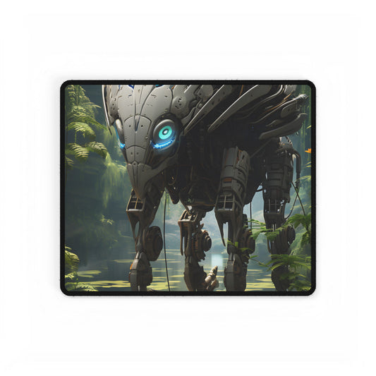 Robotic Wildlife Sanctuary: Tech Meets Nature Art - Desk Mat