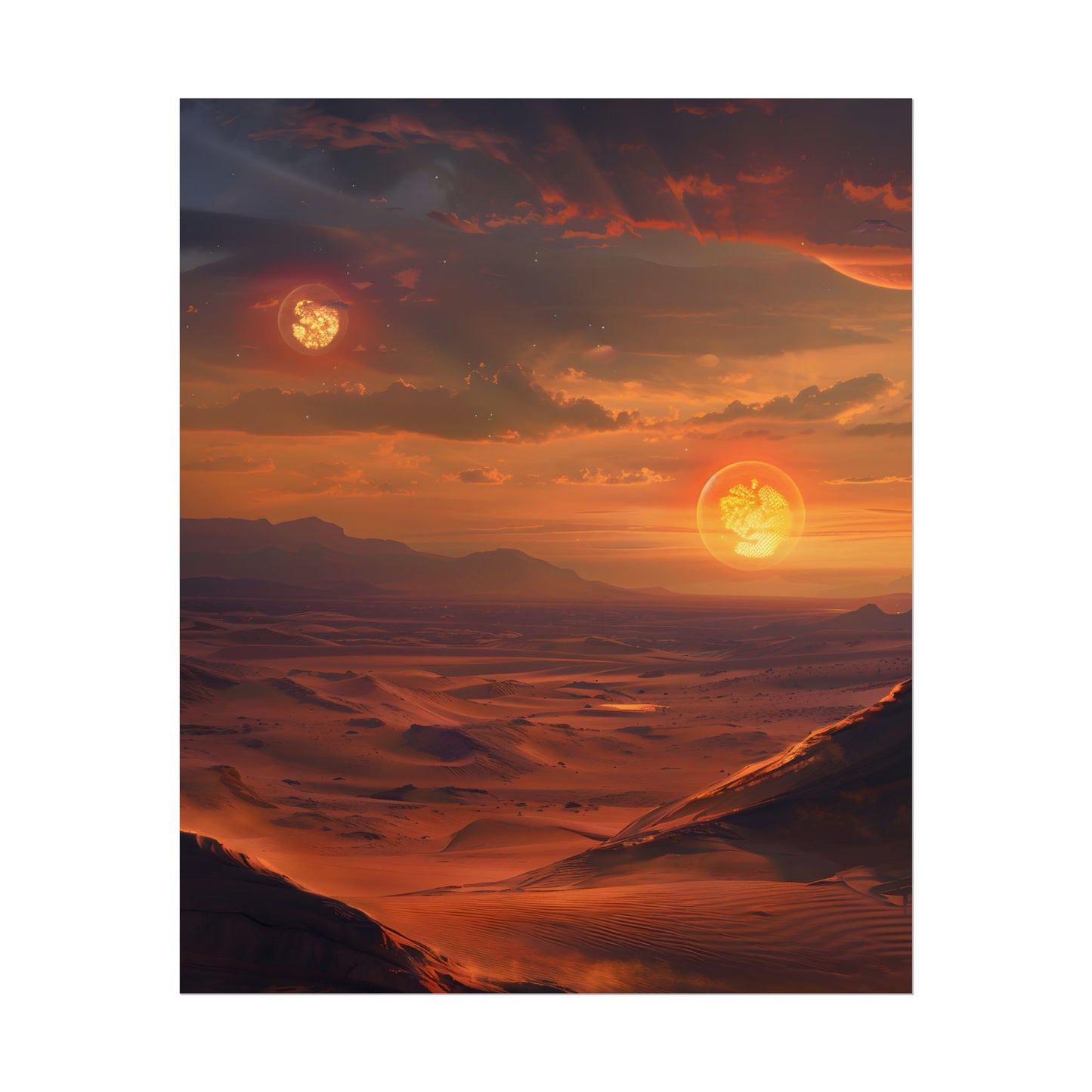 Peaceful Tatooine Sunset: Barren Desert Landscape - Poster