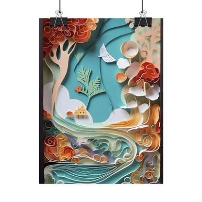 Paper Quilled Beach Sunset: Calming Beach Landscape Artwork - Poster