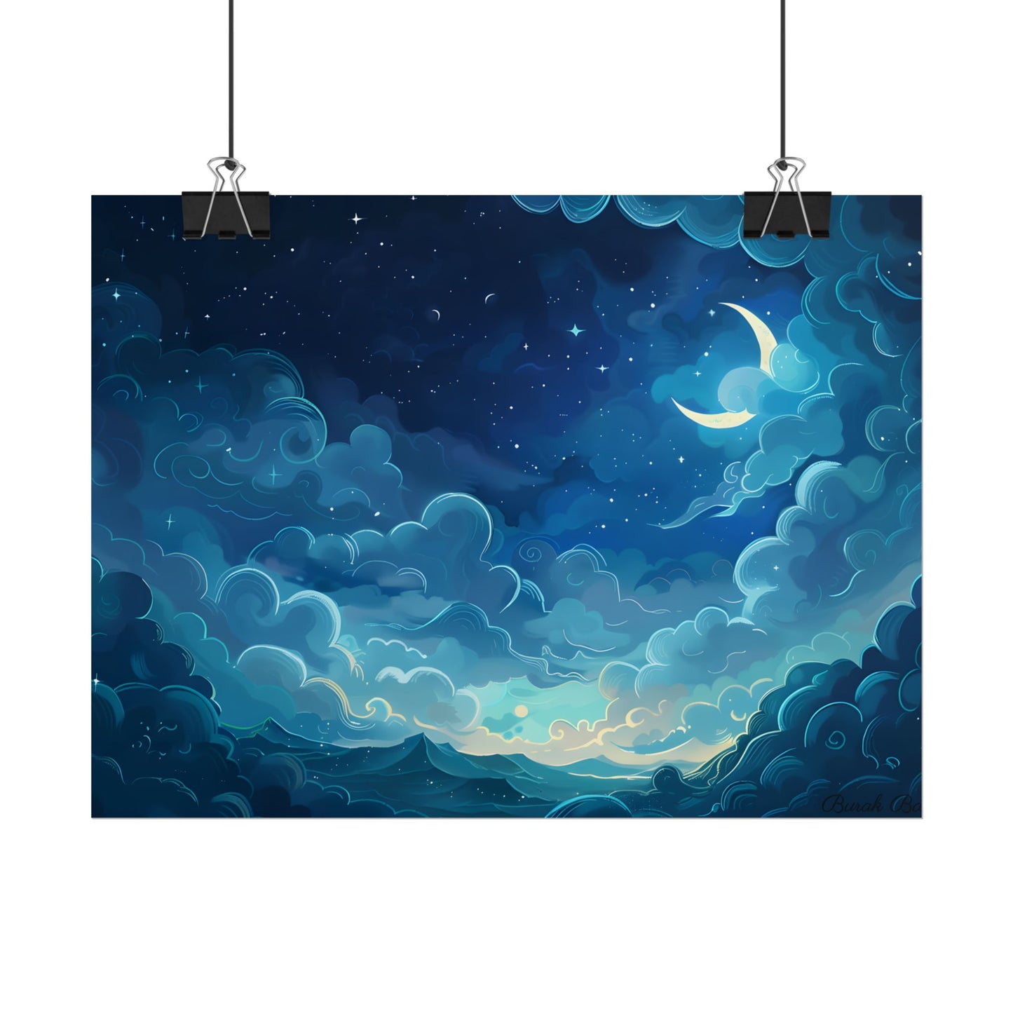 Whimsical Dreamy Night Sky: Bird in Flight Digital Art - Poster