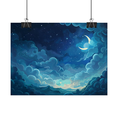 Whimsical Dreamy Night Sky: Bird in Flight Digital Art - Poster