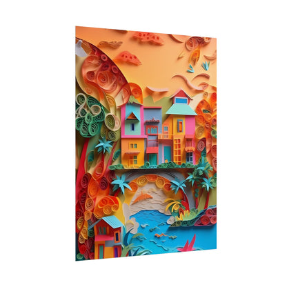 Eye-Catching Beach Paper Quilling: Quilled Landscape Artwork - Poster