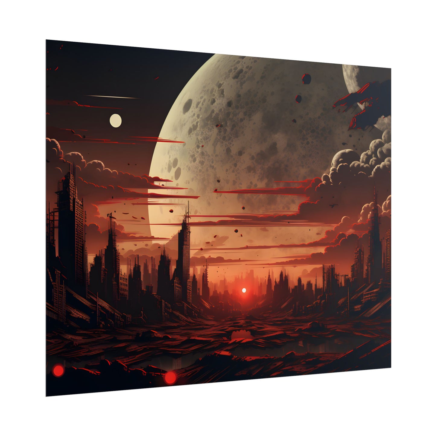 Landscape at Night: Burning Cyberpunk Neon Lights - Poster