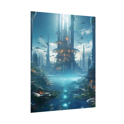 Underwater Futuristic City: Submerged Metropol Digital Artwork - Poster