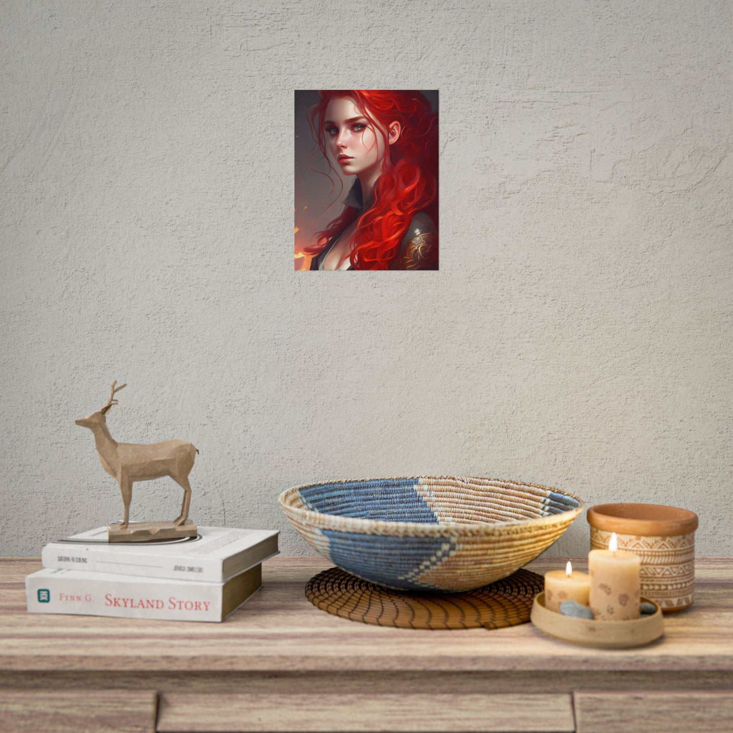 Composed Redhead: Elegant Portrait in Vibrant Red - Poster