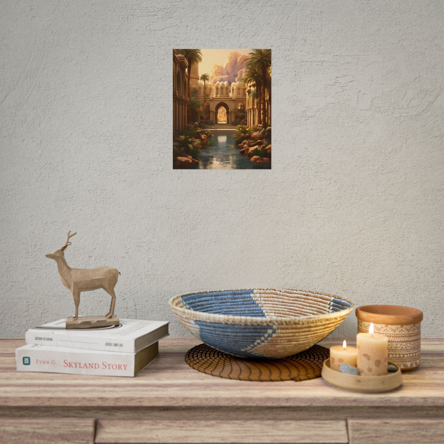 Desert Oasis Under Starry Night: Arabian Nights-Inspired Art - Poster