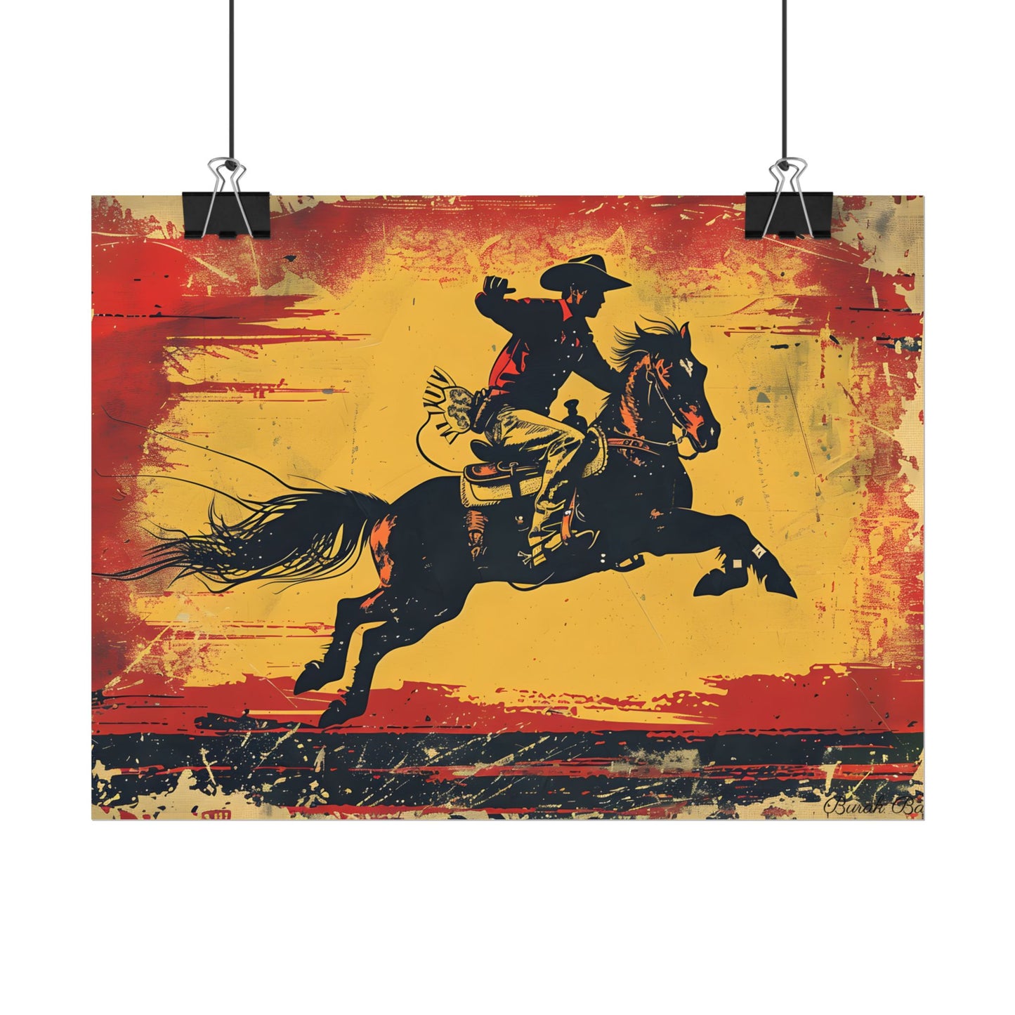 Retro Rodeo Action: Cowboy Riding Bucking Bronc - Poster