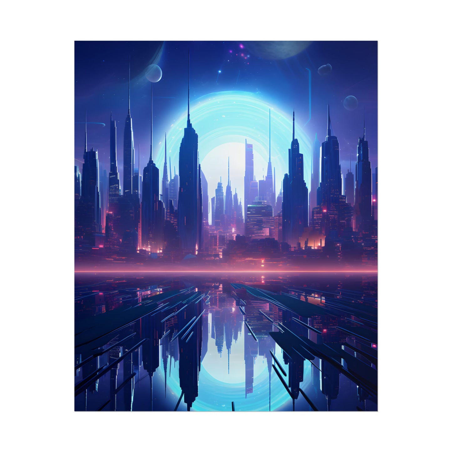 Melancholic Cyberpunk Night: Dark Cityscape Digital Art - Poster