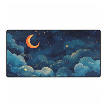 Whimsical Dreamy Night Sky: Small Town Illuminated by Pastel Stars - Desk Mat