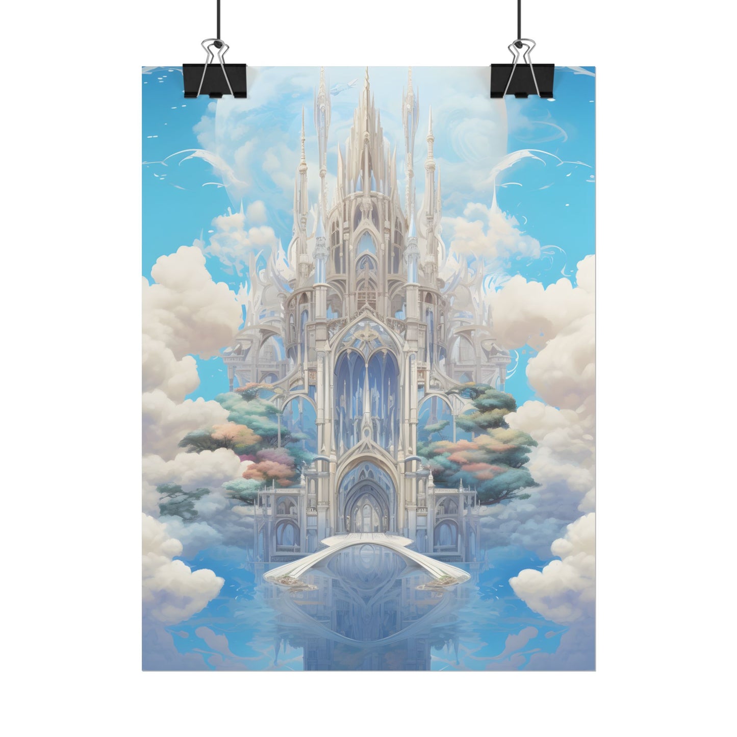 Floating City in Celestial Clouds: Fantasy Artwork - Poster