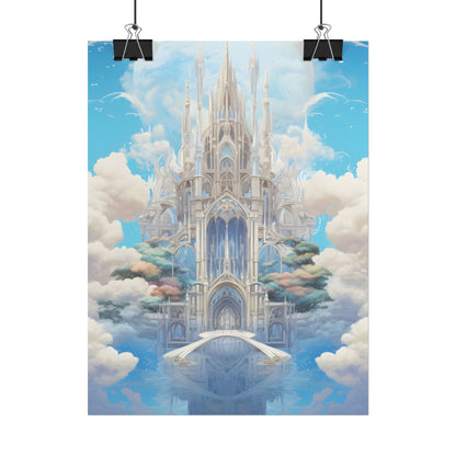 Floating City in Celestial Clouds: Fantasy Artwork - Poster